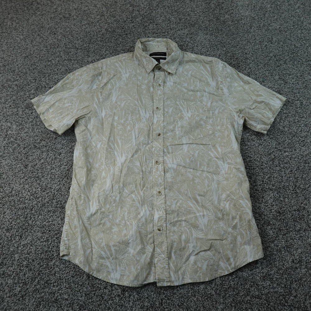 Banana Republic Shirt Mens M Beige Tropical Hawaiian Aloha Slim Fit Short Sleeve